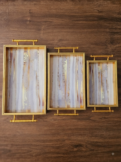 3Pc Gold Pattern Tray Set