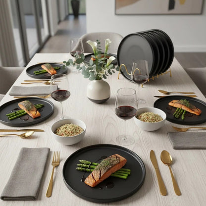 6Pc matte black ceramic dinner plates