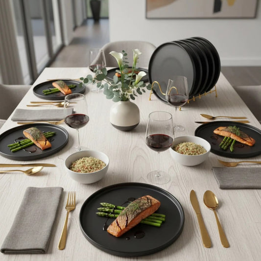 6Pc matte black ceramic dinner plates