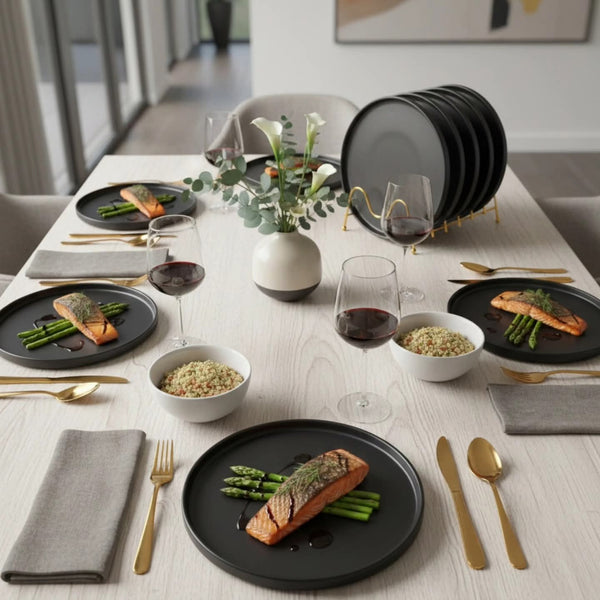 Set of 6 Matte Black Ceramic Dinner Plates