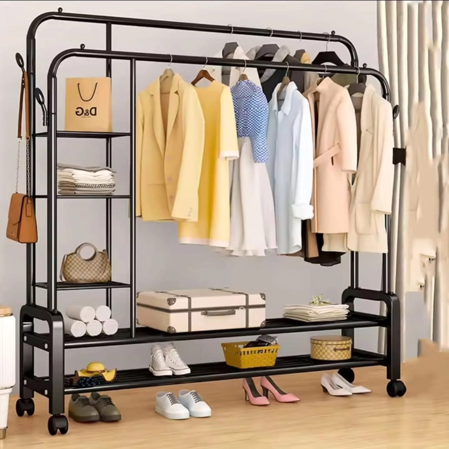 Double Layer Garment Rack Floor Clothing Rack