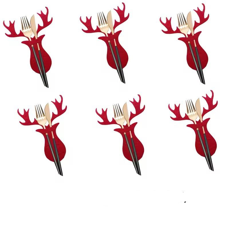 Set of six red deer antler cutlery holders 