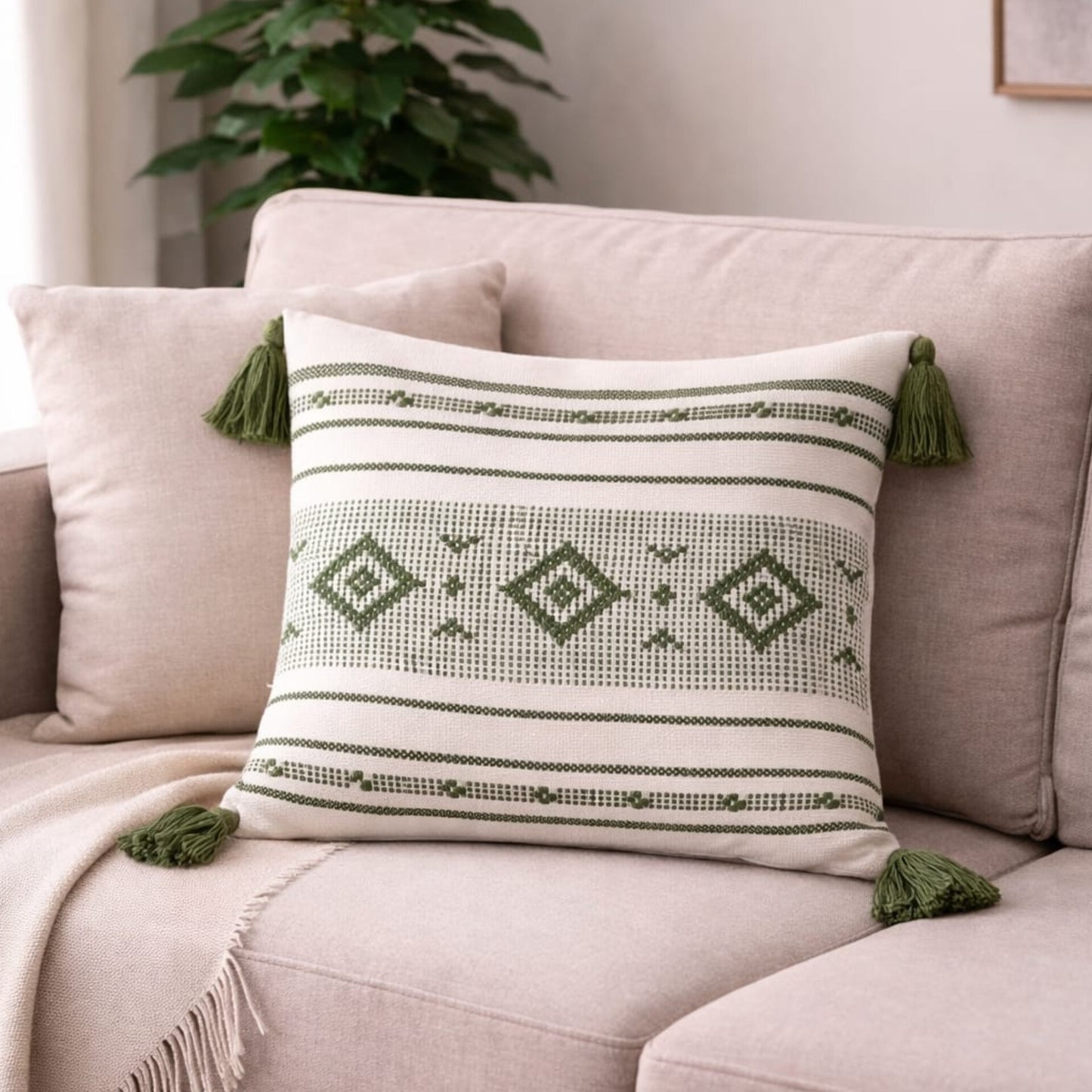 Boho Throw Pillow Cover with Tassels