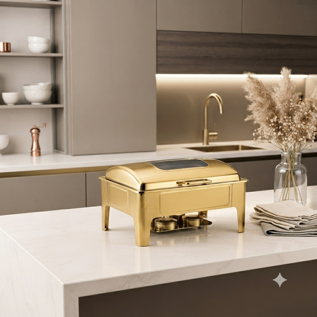 9Ltr Gold  Chaffing Dish with Glass Window