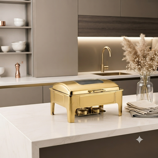 9Ltr Gold  Chaffing Dish with Glass Window