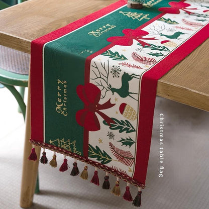 Reindeer Snowman Jacquard Table Runner With Tassels