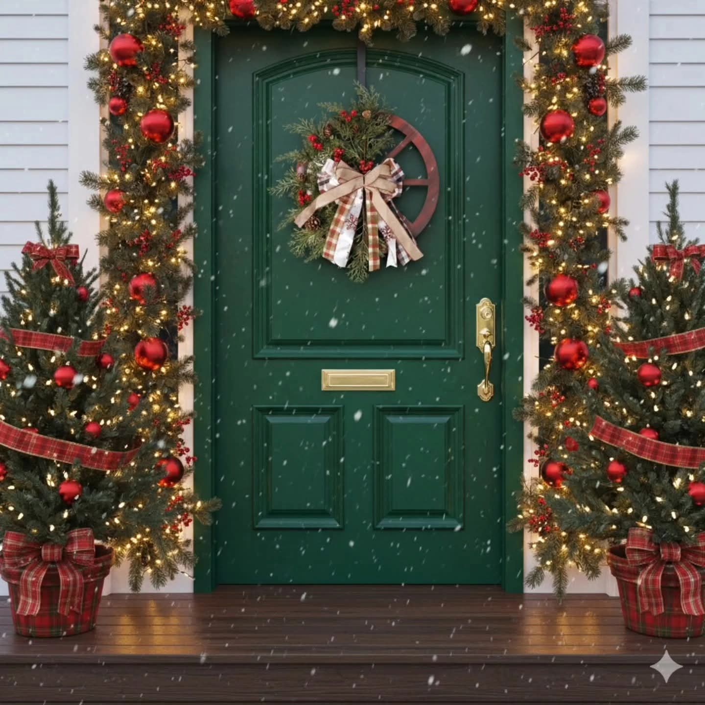 Rustic Christmas Wheel Door Wreath Garland