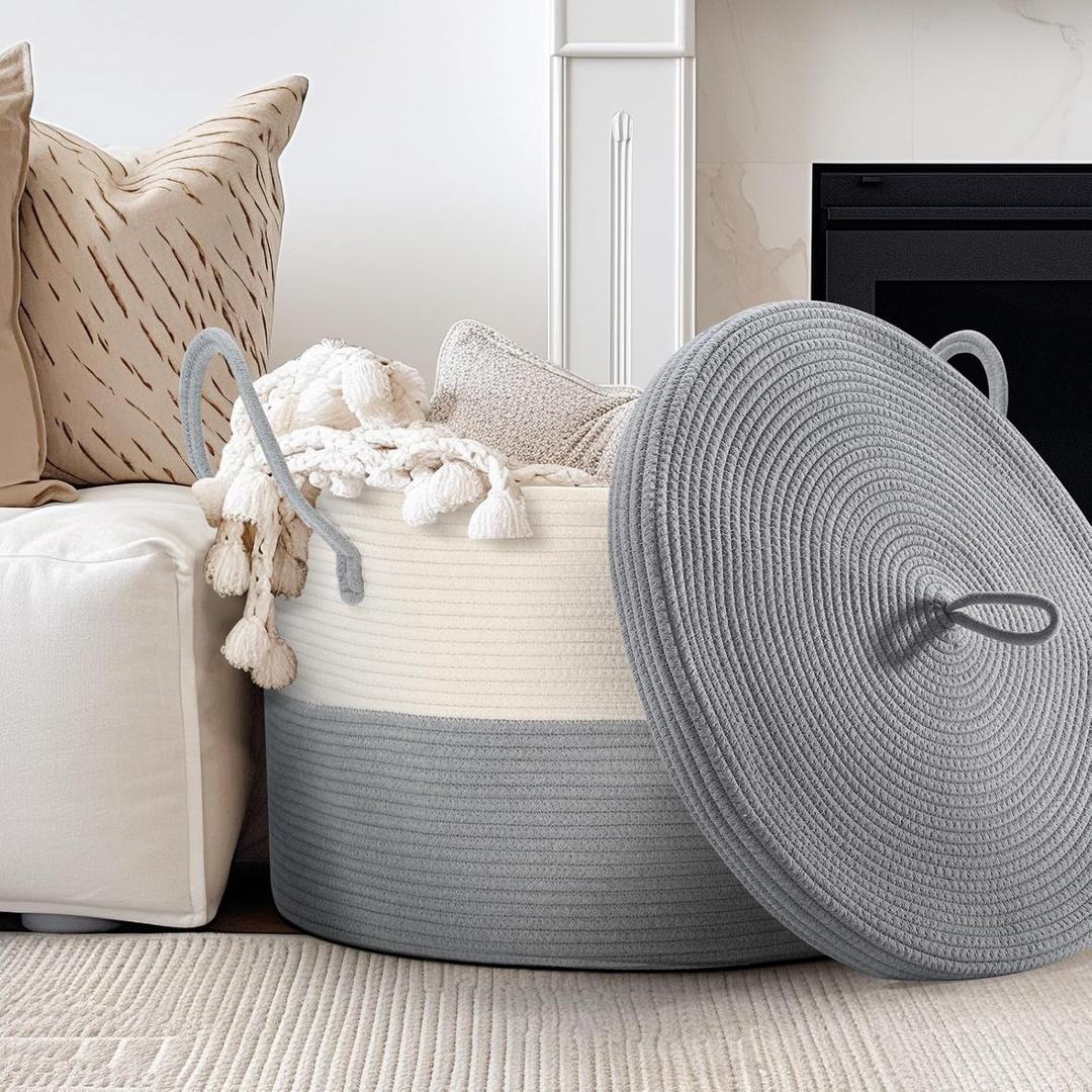 Cotton rope basket with lid