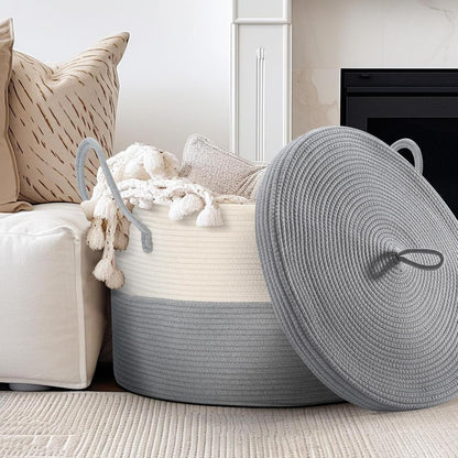 Cotton rope basket with lid