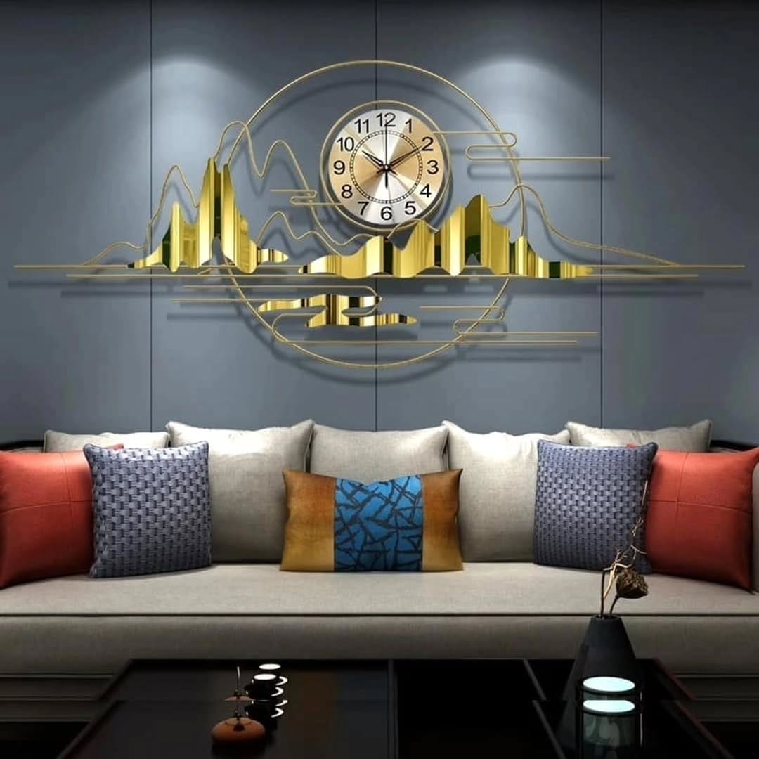 Landscape Brass Round Circle Metal Wall Clock