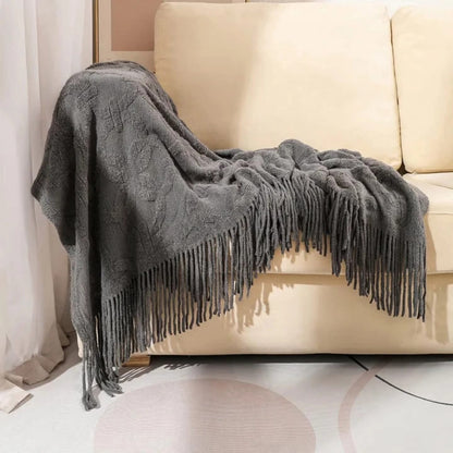 Knitted Sofa Throw Blanket with Tassels