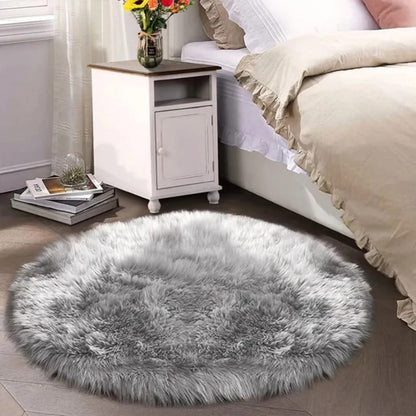 Round Fluffy Shaggy Bedside Area Carpet