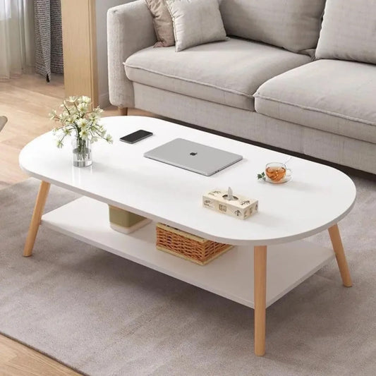 2 Tier White Coffee Table with Storage Shelf
