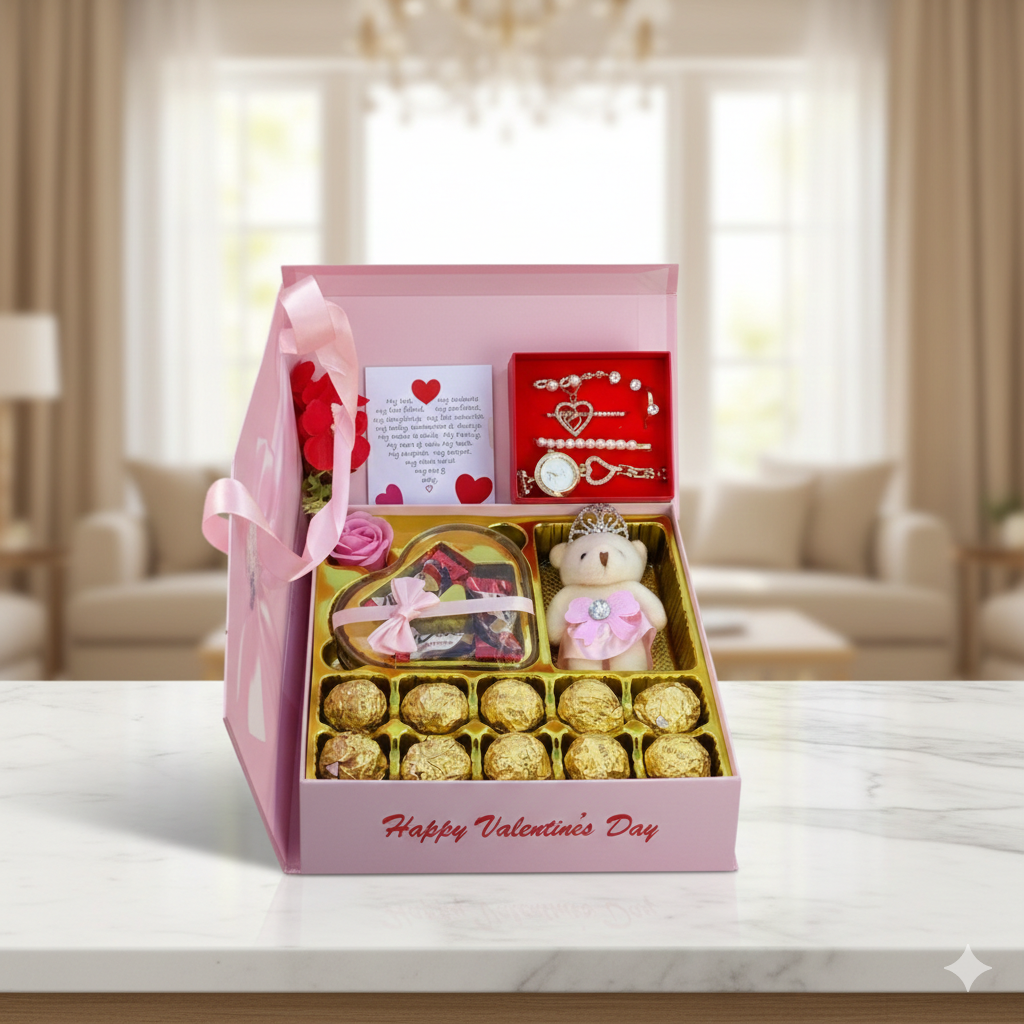 Ladies Valentine Jewelry and Chocolate  Gift Set