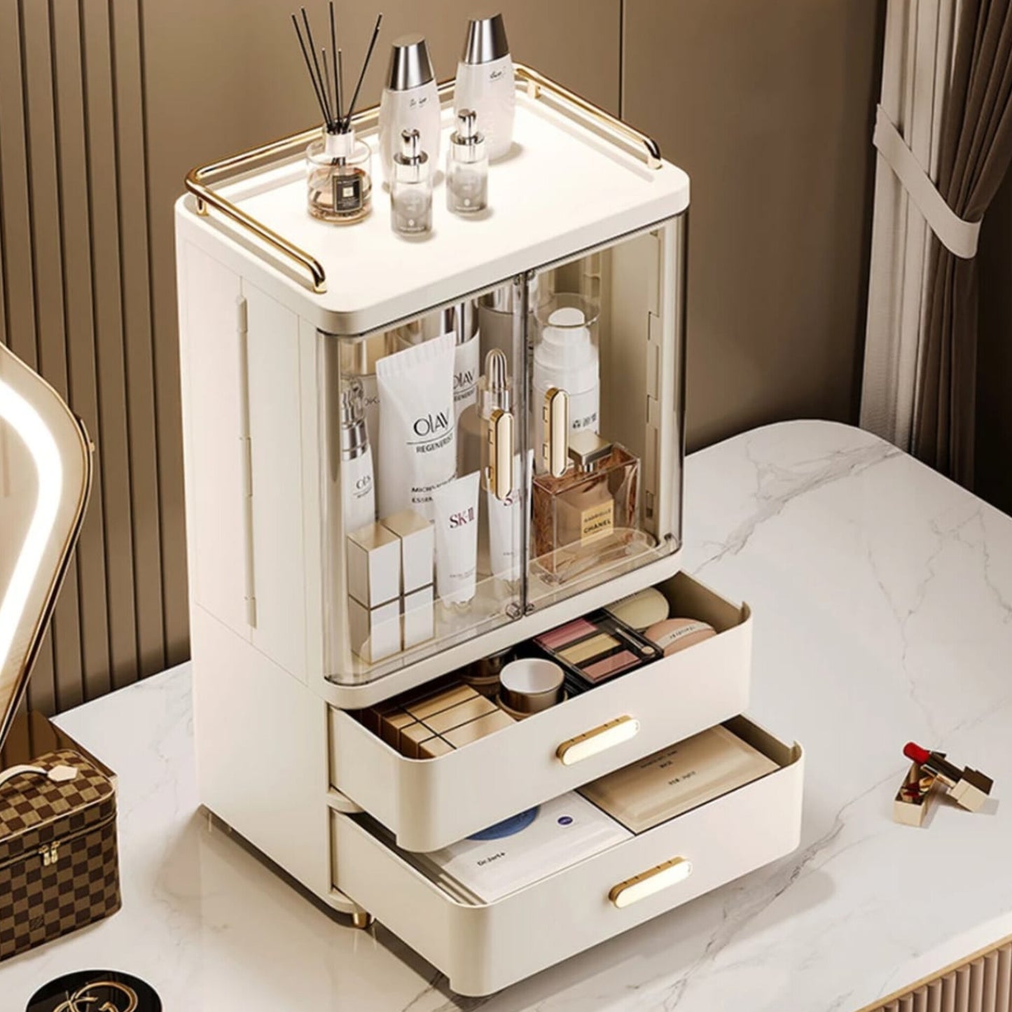 Plastic Lidded Acrylic Cosmetic Storage Cabinet