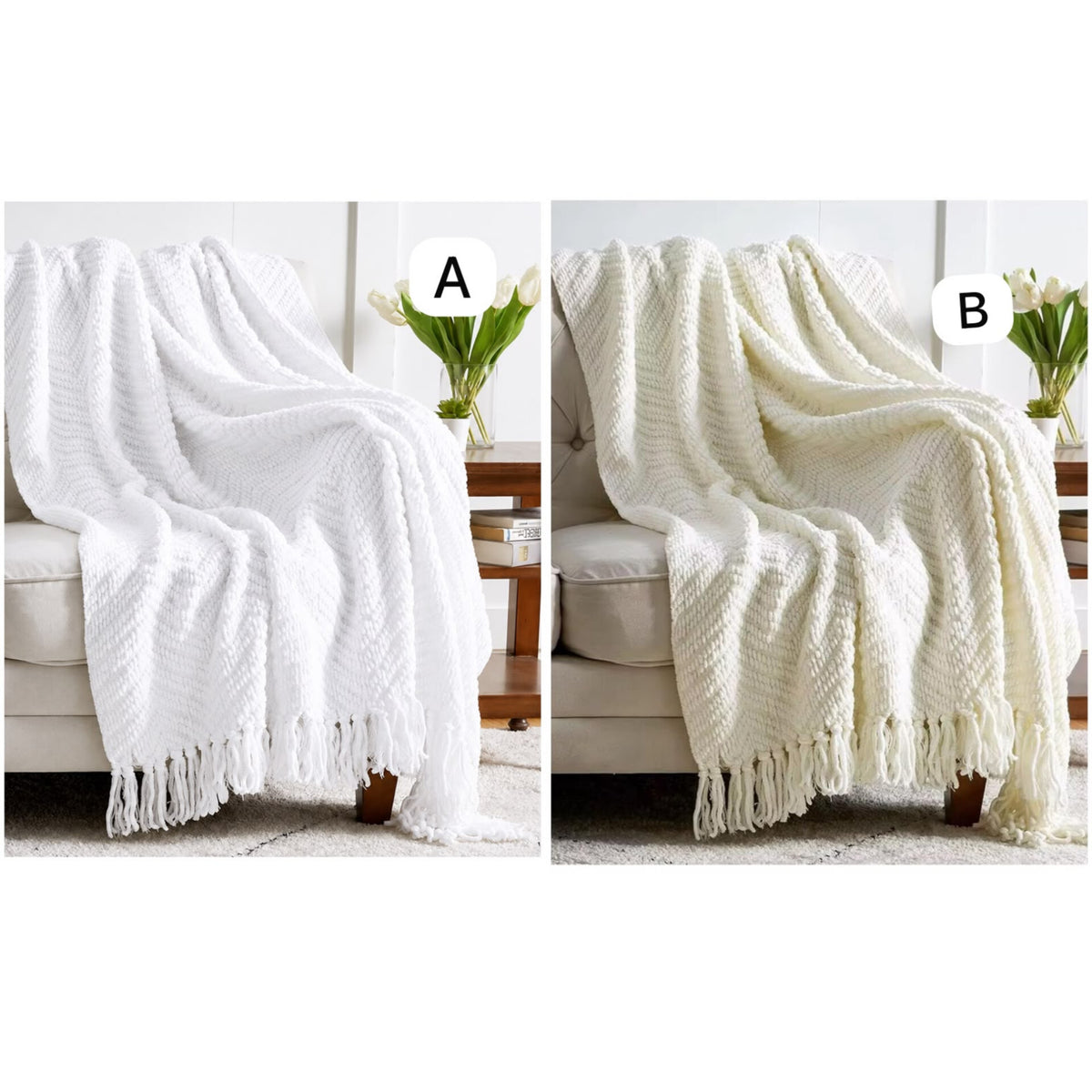 Textured Knit Throw Blanket With Tassels