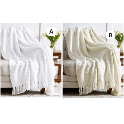 Textured Knit Throw Blanket With Tassels
