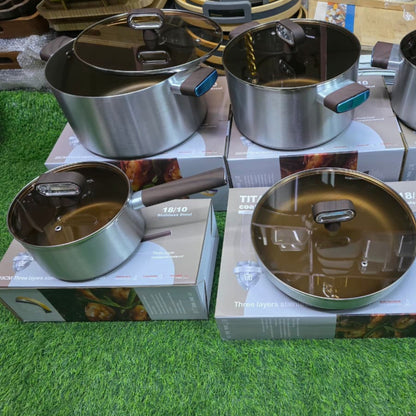 10Pcs Stainless Steel Cookware Set With Wood Look Handles