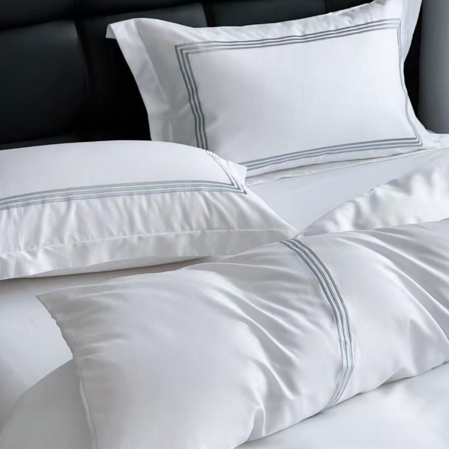 6Pcs Set 100% Pure Cotton Duvet Cover Set with Grey Stripes