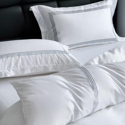 6Pcs Set 100% Pure Cotton Duvet Cover Set with Grey Stripes