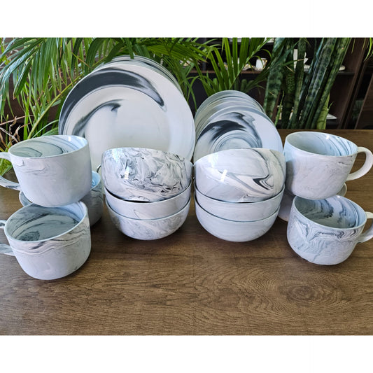 24Pc Marble Ceramic Dinner Set