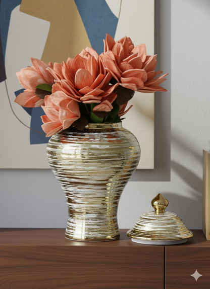 Ceramic Gold Plated White Ginger Vase