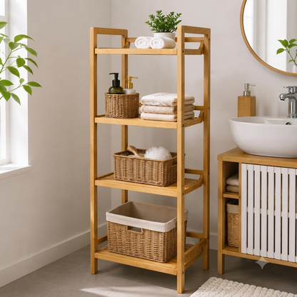 4 Tier  Bamboo Bathroom Organizer Rack