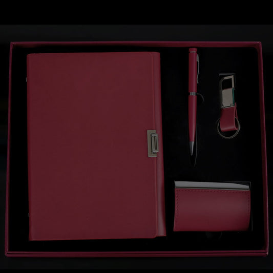 4-in-1 Executive Maroon Faux Leather Gift Set