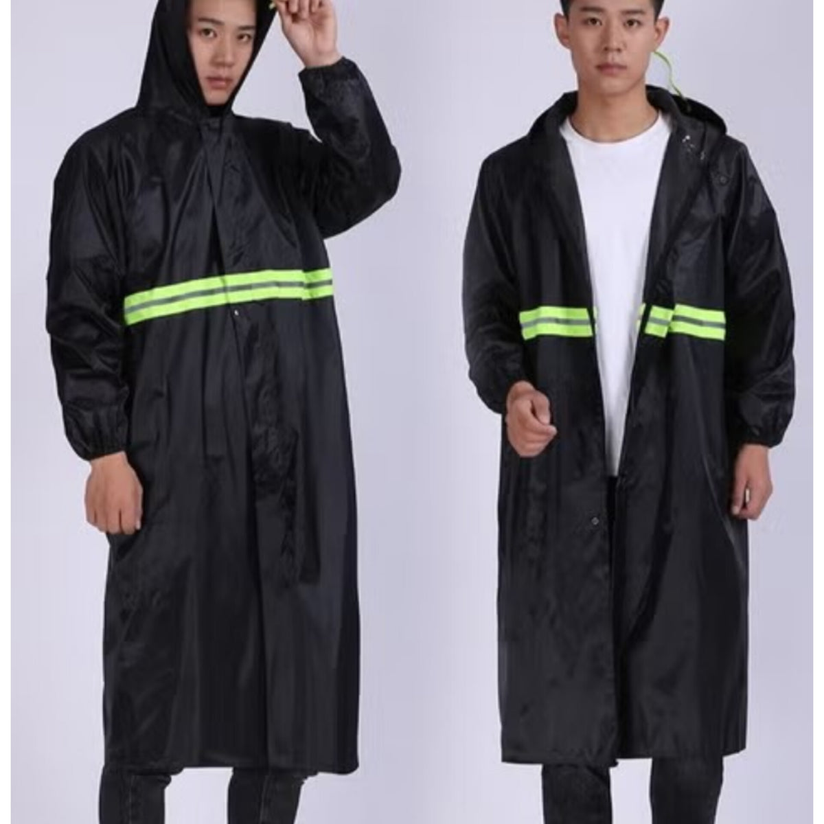 Long Black Adult Waterproof Hooded Raincoat