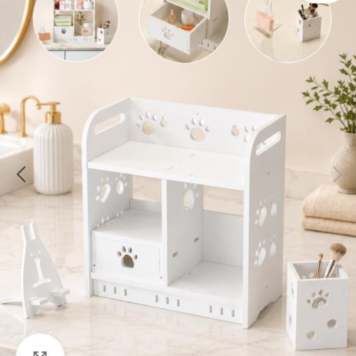 MultiFunctional White Wooden Desktop Storage Cabinet