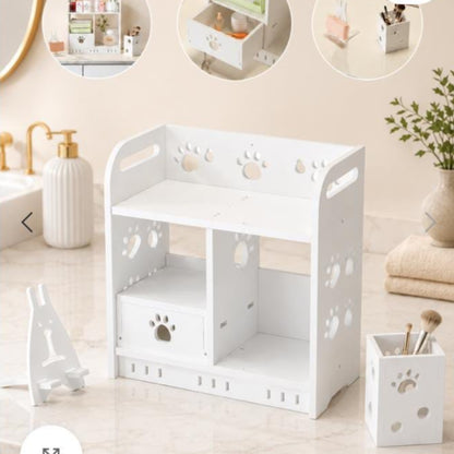 MultiFunctional White Wooden Desktop Storage Cabinet