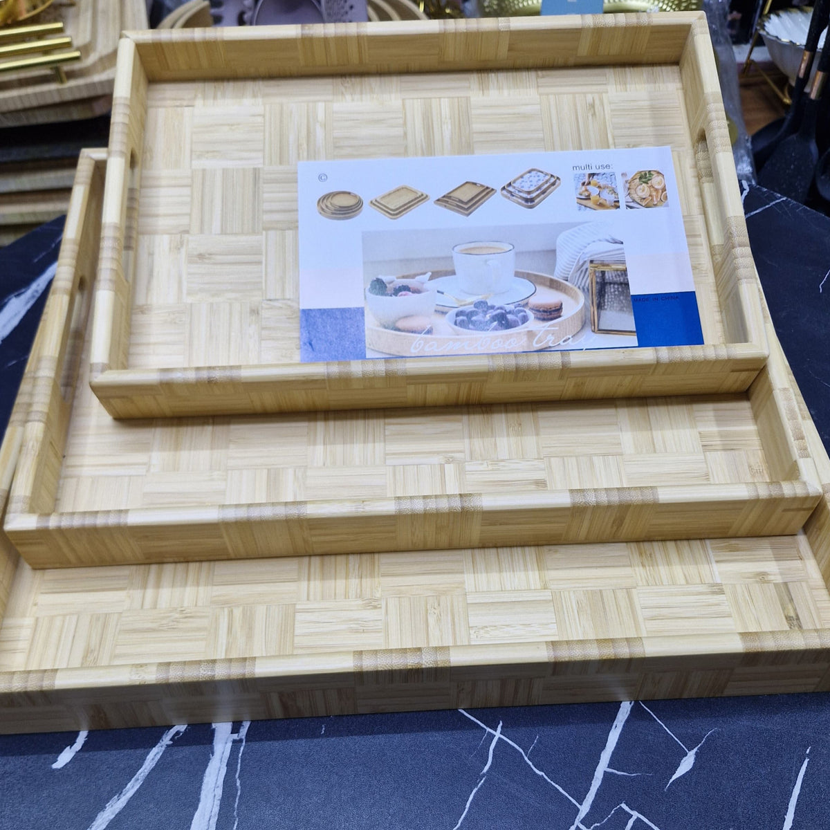 3Pcs Multifunctional Bamboo Food serving Trays