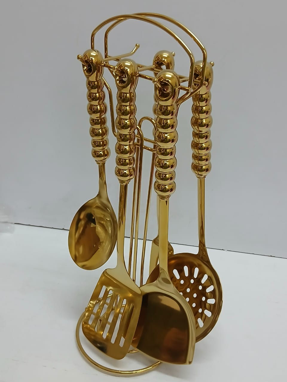 6 Pc gold serving spoon set with stand