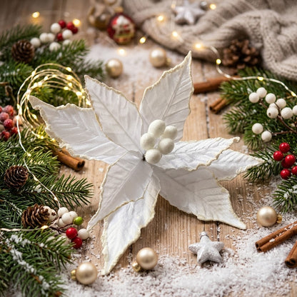 White Fabric Artificial Christmas Poinsettia Flower
