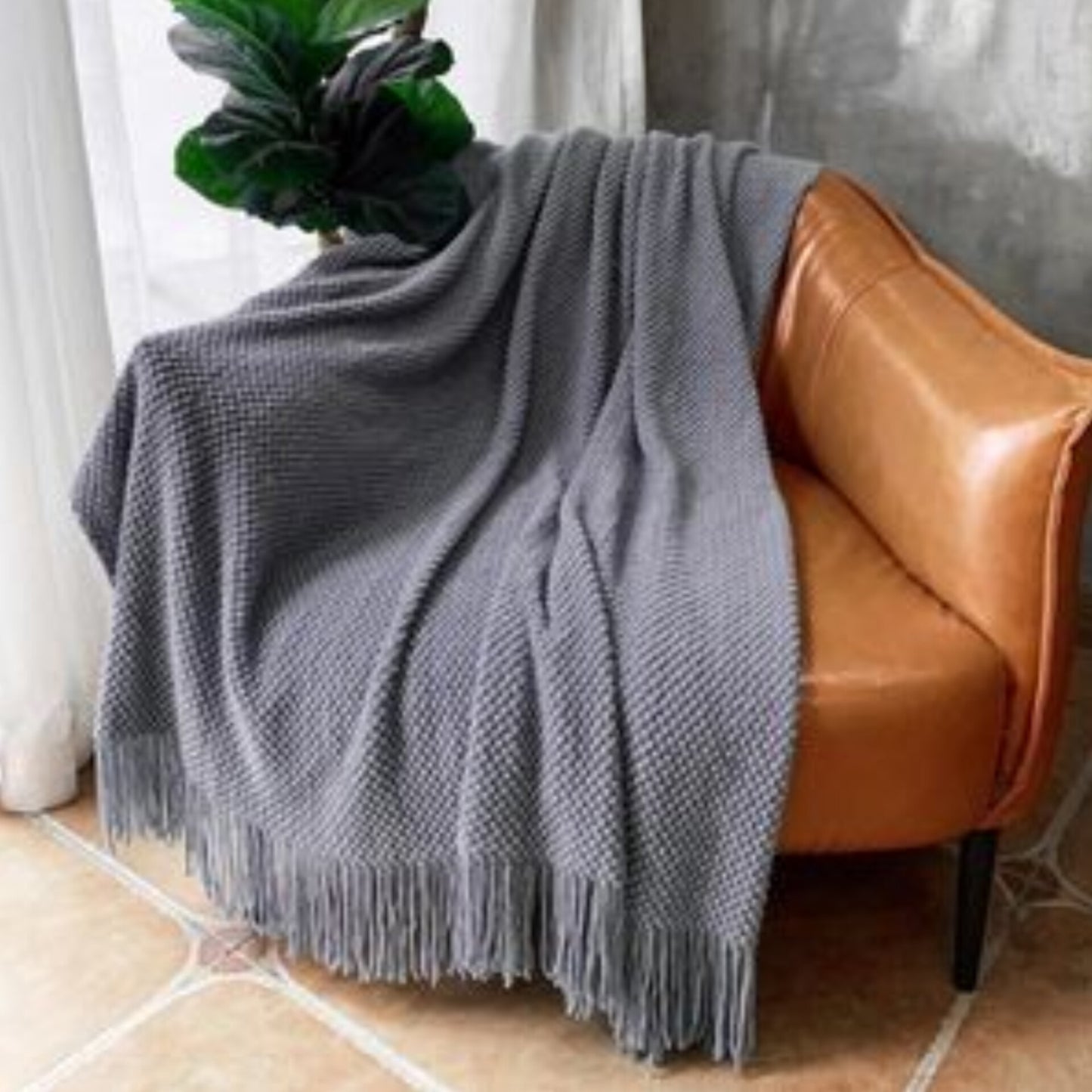 Knit Throw Blanket with Tassels