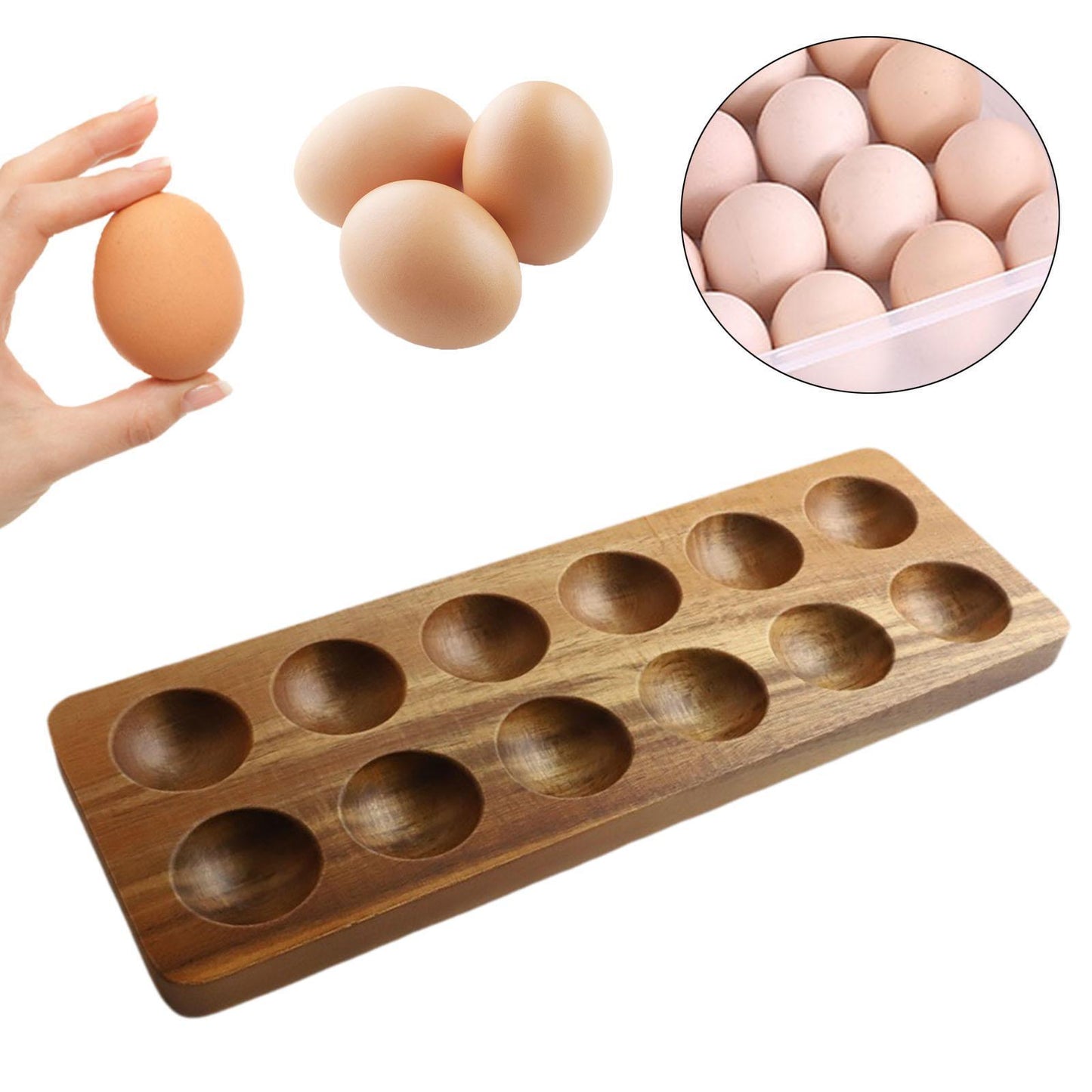 12 Slot  Wood Egg Storage Tray