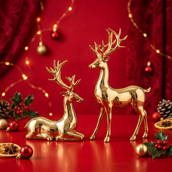 2pcs Christmas Reindeer Figurines Decor Set