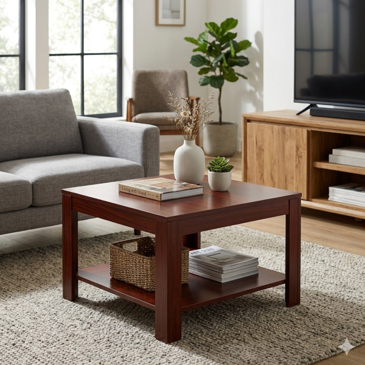 Wooden Coffee Table with Storage Shelf