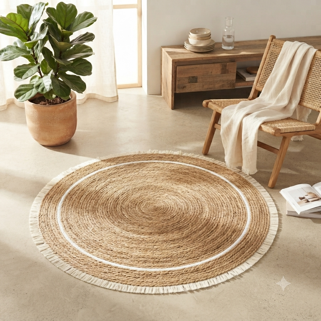 Round Natural Fiber Jute Area Rug Gha