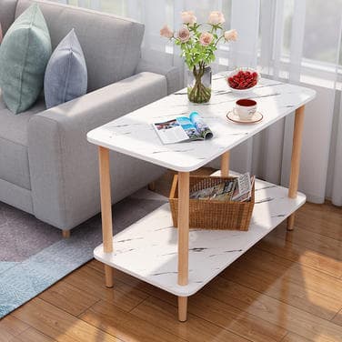 Minimalist Two Tier Rectangular Side Coffee Table with  Marble Top