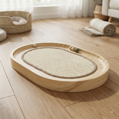 Oval Wooden and Sisal Cat Scratching Mat