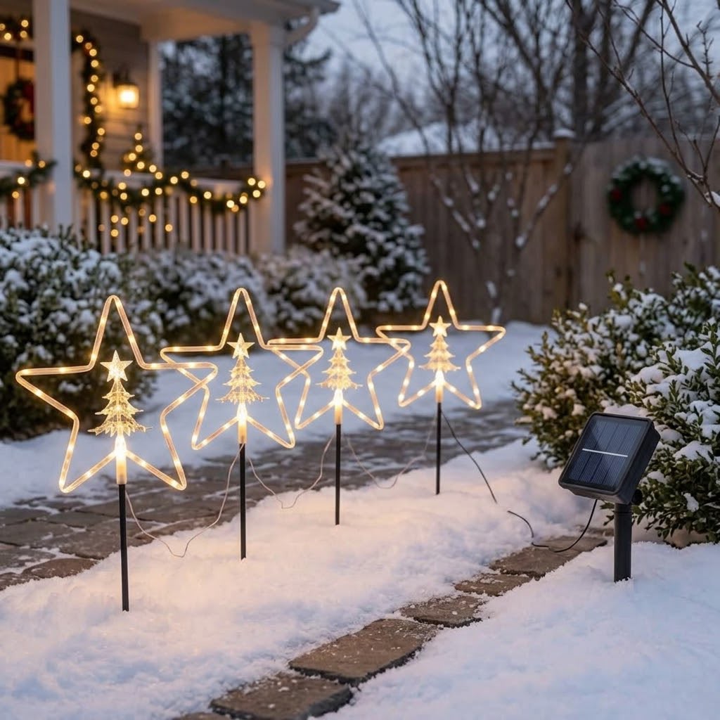 4Pcs Solar Christmas Garden Pathway Light Set Gha