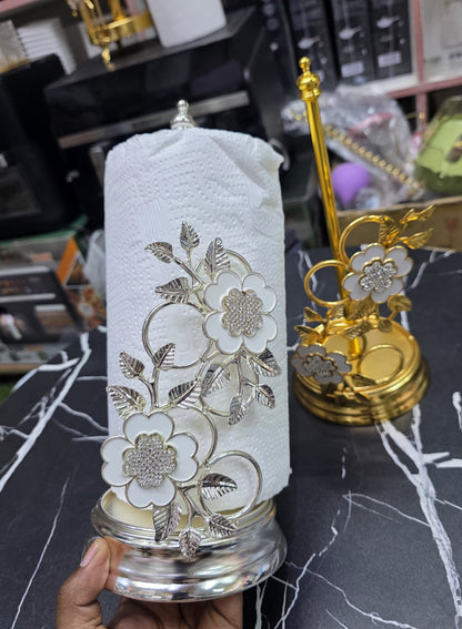 Floral  stainless steel paper towel holder