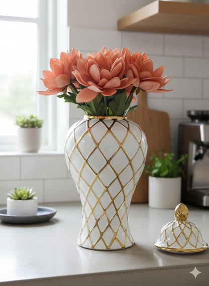 Ceramic Gold Plated White Ginger Vase