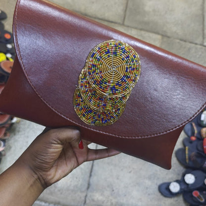 Leather Clutch with Maasai Beaded Medallion