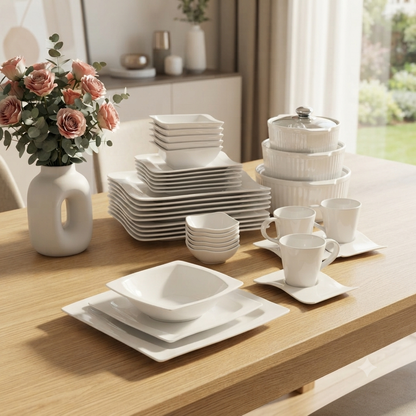 48Pcsc Square White Ceramic Dinner Set