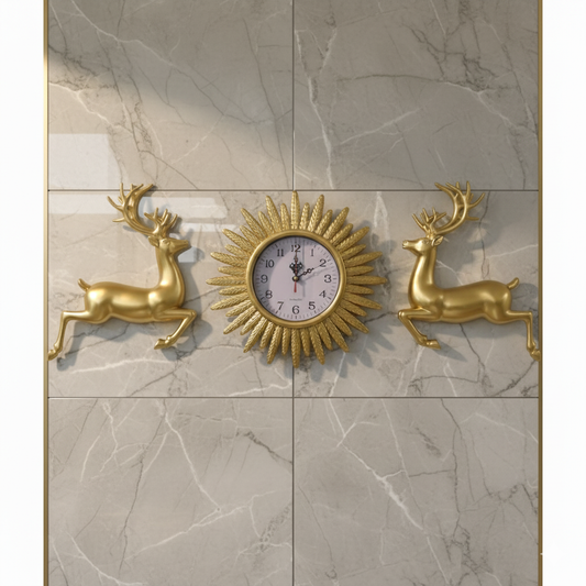 Christmas Deers Decor 3 in 1 Decorative wall clock with 2 deers
