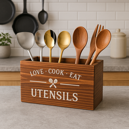 3 slot wooden cutlery holder