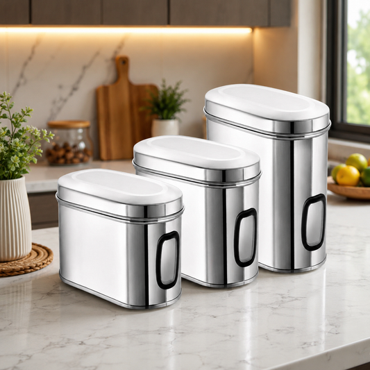 3pcs Stainless Steel Oval Storage Set
