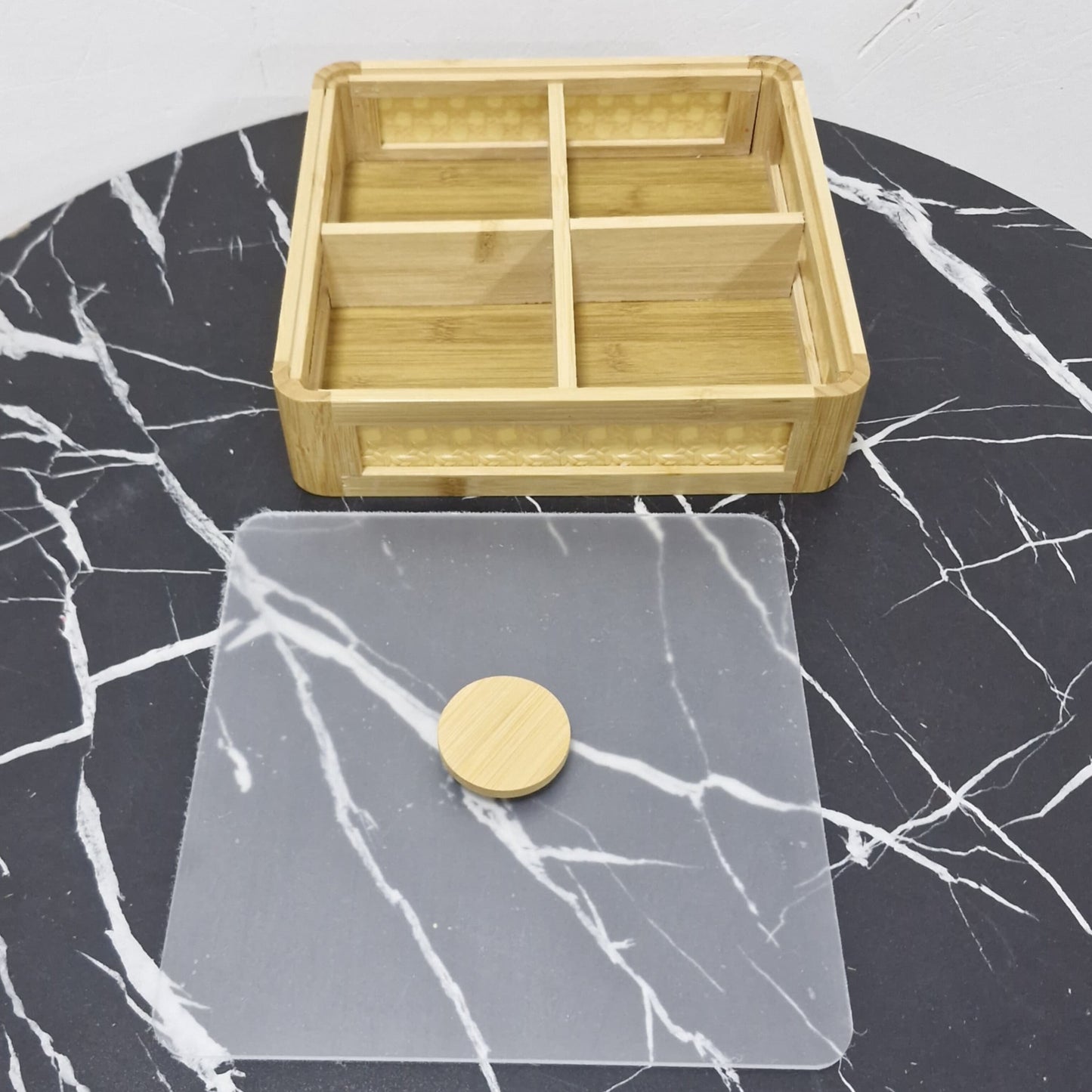 4-Section Square Bamboo Tray with Lid